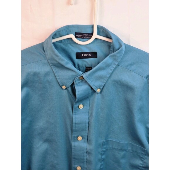 Izod Men's Large 17 34/35 Teal Regular Fit Long Sleeve Button Up Shirt - Picture 2 of 9